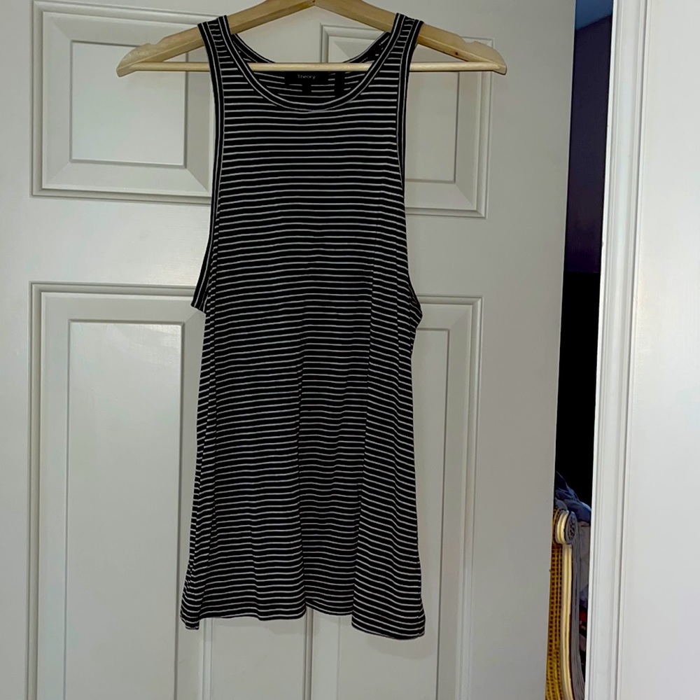Theory Striped Tank Top Dark Brown, Black and White Stripes